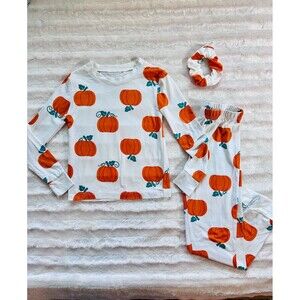 TAHARI girl 3 piece pumpkin pajama set size 5/5